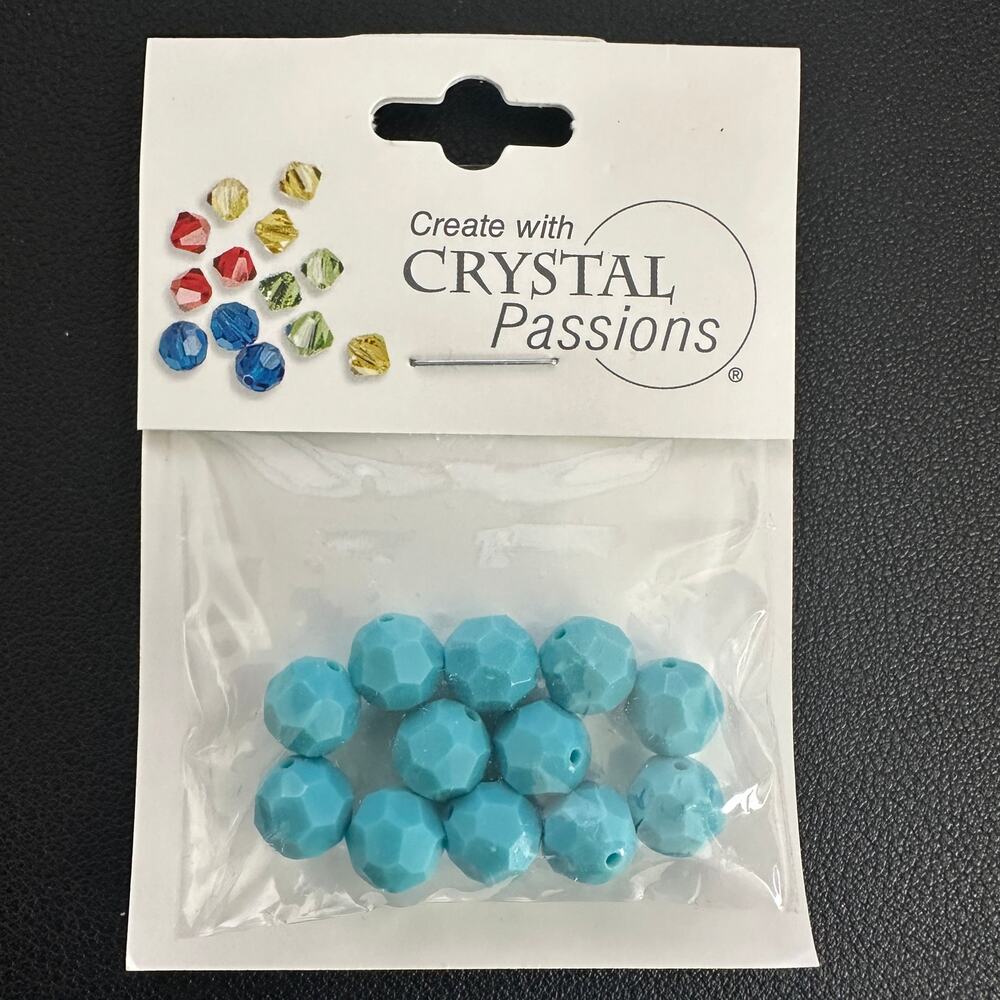 Pkg of 12, Vintage Turquoise Crystal Passions Beads – 8mm Faceted Round Glass